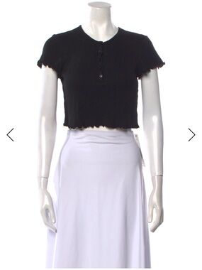 Reformation Black waffle Ribbed Crop Top with Lettuce Hem